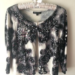 Express 3/4 sleeved black & ivory sequin sweater S